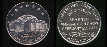 Cupertino Coin Club 7th Annual Show 1977 De Anza College Minolta Planetarium Cupertino, Calif. Silver Round