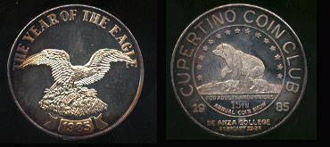 Cupertino Coin Club 15th Annual Show 1985 De Anza College The Year of the Eagle Silver Round