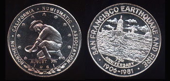 Northern California Numismatic Association San Francisco Earthquake & Fire 75th Anniversary 1906 - 1981 Silver Round