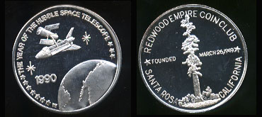 Redwood Empire Coin Club 1990 The Year of the Hubble Space Telescope Silver Round