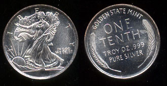 Golden State Mint 1/10 th Oz. .999 Fine Silver Walking Liberty