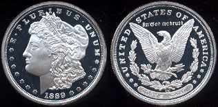 1889- CC Proof Morgan Dollar Design Copy Silver Round