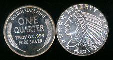 Golden State Mint Indian Head Design 1/4 Oz. .999 Fine Silver