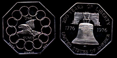 1976 200 Years of Liberty Flying Eagle Bicentennial Octagonal Silver Art Medal