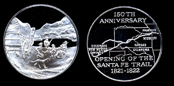 Proof 150th Anniversary of the Opening of the Santa Fe Trail Sterling Silver 26.2 grams Round