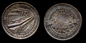 1975 In Commemoration of the Trans-Alaska Pipeline First Section Pipe Laid Silver Art Round