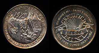 1975 In Commemoration of the Trans-Alaska Pipeline Elevated Portions of Pipes Silver Art Round