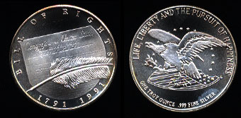 1991 Bill of Rights Silver Art Round