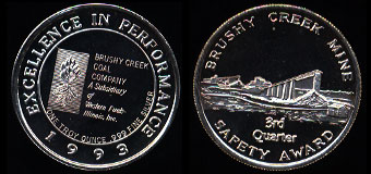 1993 Proof Brushy Creek Mine 3rd Quarter Safety Award Silver Round