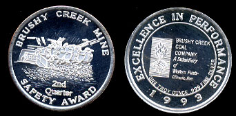 1993 Proof Brushy Creek Mine 2nd Quarter Safety Award Silver Round