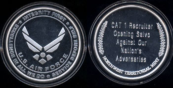 United States Air Force Silver Round CAT 1 Recruiter Silver Round