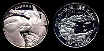 1995  Alaska Proof Horned Puffins Silver Art Round