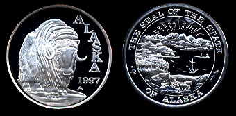 Proof Musk Ox 1997 Alaska The Seal of the State of Alaska Silver Art Round