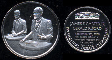 FM Eyewitness Mini-Coin The Presidential Debate James E. Carter Jr. & Gerald R. Ford, Sept. 23, 1976 10mm PLATINUM Weighs 1.3 Grams Platinum Round