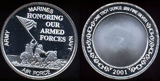 Marines - Army - Air Force - Navy Honoring Our Armed Forces One Troy Ounce of .999 Fine Silver Round