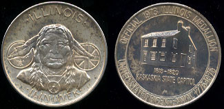 Illinois Iliniwek Official 1973 Illinois Medallion United States Bicentennial 1776-1976 1818-1820 Kaskaskia State Capitol Silver Round