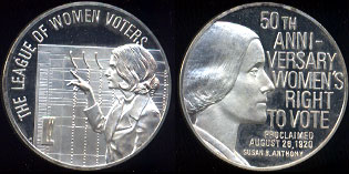 The League of Women Voters 50th Anniversary Women's Right to Vote Silver Round