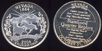 Nevada Statehood Quarter Replica 2006 .999 Fine Silver 1 Troy Ounce Round