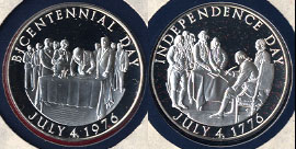 The Official Bicentennial Day Commemorative - July 4th, 2976 Solid Sterling Silver Minted By Franklin Mint Silver Round