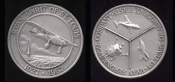 Ryan Spirit of St. Louis 1927 - 1967 Ryan Aeronautical Company 40 Years of Aerospace Firsts Silver Round