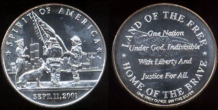 Spirit of America -- Sept. 11, 2001 Land of the Free -- Home of the Brave Silver Round