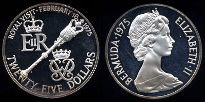  1975 Bermuda Royal Visit 25 Dollar Proof Coin