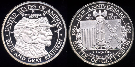 125th Anniversary of the Battle of Gettysburg five ounce round