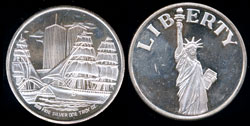 Statue of Liberty Harbor Scene Reverse Silver Round