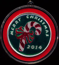 Merry Christmas Candy Cane with bow 2014 Enameled Round
