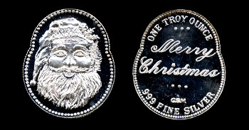 Merry Christmas Undated(2) Figural Ingot GSM Santa Claus Cameo Silver Art Round