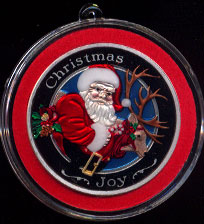 Christmas Joy Santa and Reindeer 2014 Enameled Round