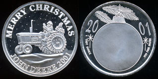 2001 John Deere Merry Christmas 1 Troy Ounce.999 Fine Silver