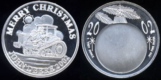 2002 John Deere Merry Christmas 1 Troy Ounce.999 Fine Silver