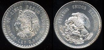 Mexico 5 Pesos 1948 30 Grams .900 Fine Silver Coin