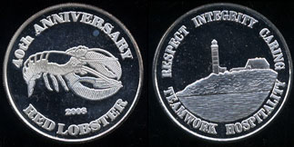 Red Lobster 2008 40 th Anniversary silver round