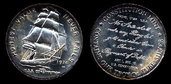 Liberty Mint (1974) USS Constitution "Honest Value Never Fails" 1 Troy Ounce of .999 Fine Silver