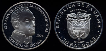 1971 Proof Panama 20 Balboas Coin