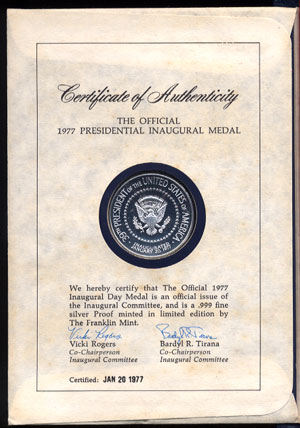 Jimmy Carter Official Inaugural Day Medallic / Postal Commemorative Silver Medal