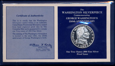 Washington Commemorative Silver Ounce with Stamp 250th Anniversary 1 Oz of .999 Fine Silver Silver Round