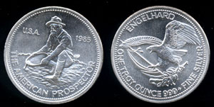 1985 1oz Engelehard Prospector Eagle Reverse Silver Round