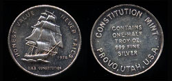 Constitution Mint 1974 U.S.S. Constitution - 2 "Honest Value Never Fails" Silver Round