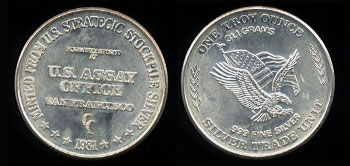 U.S. Strategic Stockpile Silver Formerly Stored at U.S. Assay Office San Francisco Small Eagle 1981 Silver Round