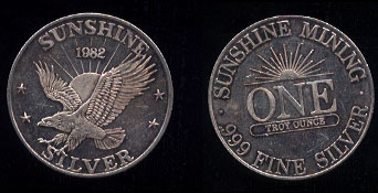 Sunshine Mining 1982 Silver Eagle One Troy Ounce .999 Fine Silver