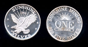Sunshine Mining 1984 One Troy Ounce Silver Round
