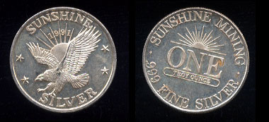 Sunshine Mining 1991 Silver Eagle One Troy Ounce .999 Fine Silver