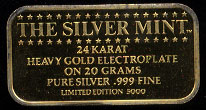 The American Patriot Silver Ingot Series Set Designer: Vincent DiGerlando 24 K Heavy Gold Electroplate on 20 Grams Pure Silver .999 Fine Silver Art Bar Set