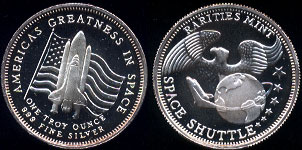 Rarietes Mint Space Shuttle Silver Round Set 4 Troy Ounces of 99.9% Fine Silver Set # 000066 1985 Silver Round Set