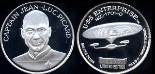Star Trek: The Next Generation Set Mintage: 5,000 matching sets SN: 1090 Each 1 Troy oz of .999 Fine Silver Silver Round Captian Jean Luc Picard