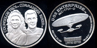 Star Trek: The Next Generation Set Mintage: 5,000 matching sets SN: 1090 Each 1 Troy oz of .999 Fine Silver Silver Round Counsler troi Commander Riker