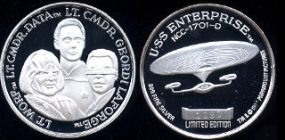 Star Trek: The Next Generation Set Mintage: 5,000 matching sets SN: 1090 Each 1 Troy oz of .999 Fine Silver Silver Round lt. worp lt cmdr Data Lt Cmdr Geordilaporge